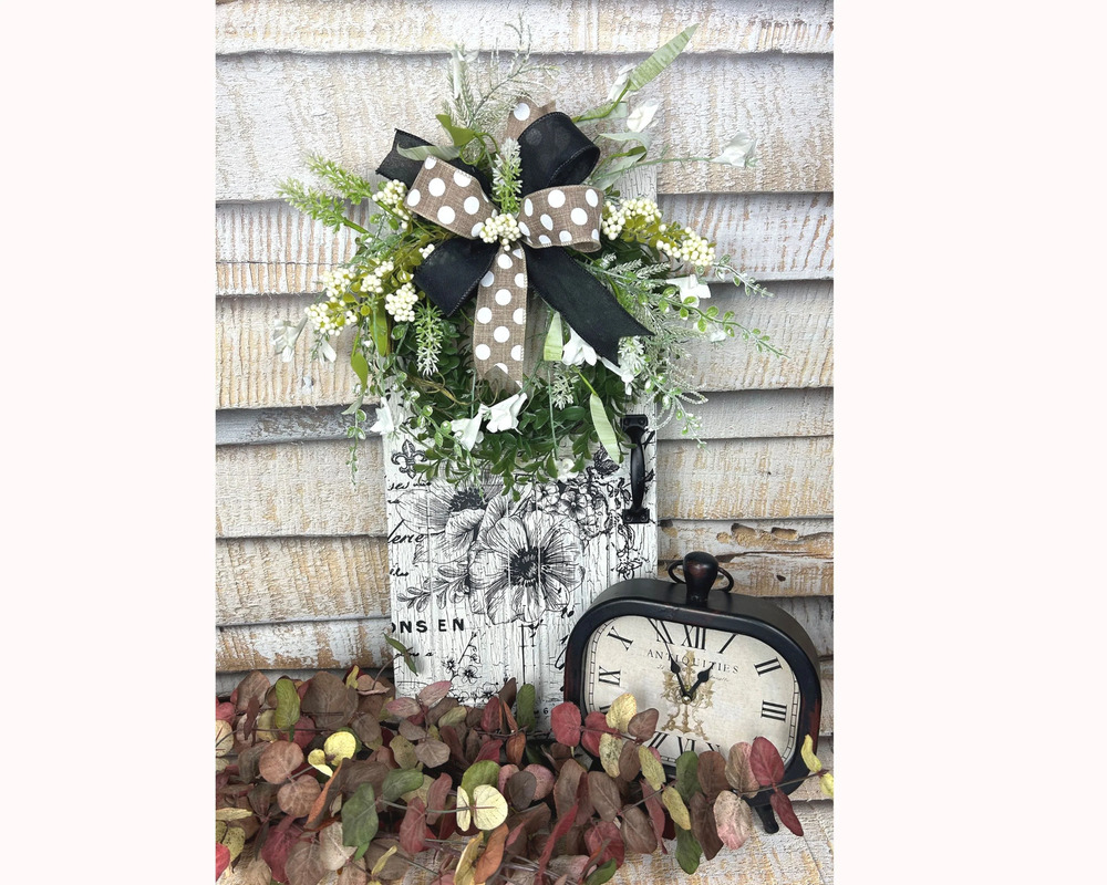 Floral Farmhouse wall decoration, spring shelf sitter, white floral chippy home